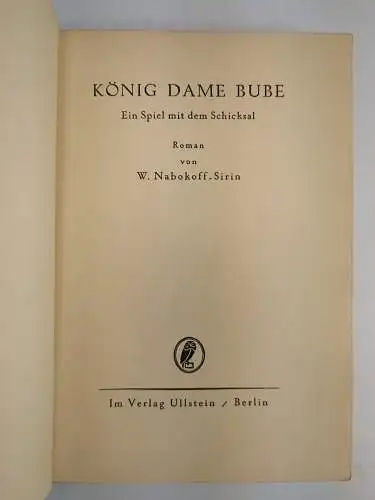 Buch: König Dame Bube, Nabokov, Vladimir. 1930, Verlag Ullstein, gebraucht, gut