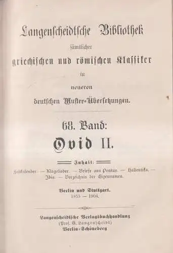 Buch: Ovid II, 3 Teile in 1 Band, Langenscheidtsche Bibliothek, 1904