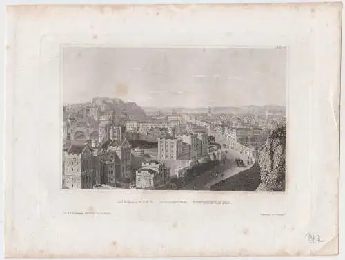 Grafik: Highstreet, Edinburg, Schottland, Kupferstich, ca. 1800, original Grafik