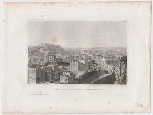 Grafik: Highstreet, Edinburg, Schottland, Kupferstich, ca. 1800, original Grafik