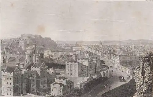 Grafik: Highstreet, Edinburg, Schottland, Kupferstich, ca. 1800, original Grafik