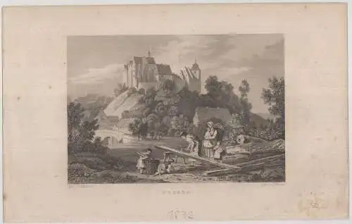 Stahlstich: Nossen, Das malerische und romantische Deutschland, Wigand, 1832