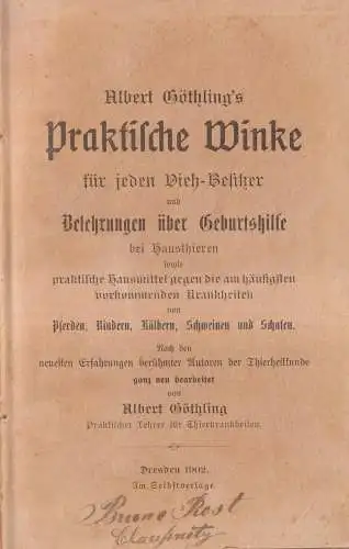 Buch: Praktische Winke für jeden Vieh-Besitzer, Göthling, Albert, 1902