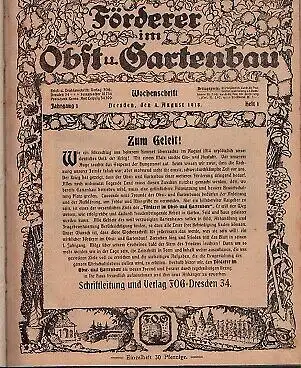 Förderer im Obst- und Gartenbau. Wochenschrift, Kaven, G. 2 in 1 Bände, 1918