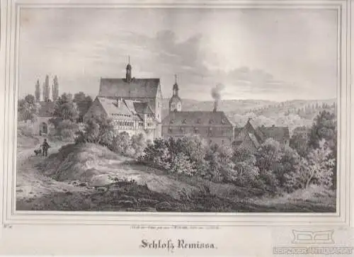 Schloss Remissa. Original-Lithographie. Grafik mit Passepartout, Arldt. 1840