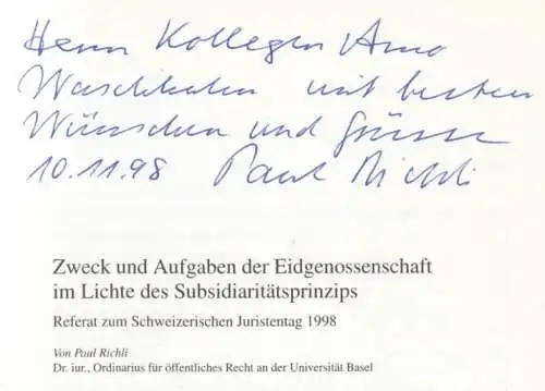 Buch: Zweck und Aufgaben der Eidgenossenschaft im Lichte des... Richli, Paul