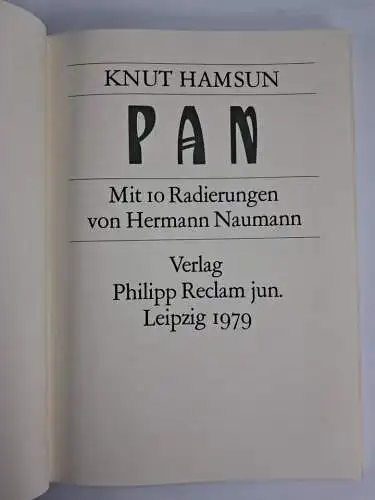 Buch + Grafik: Pan, Knut Hamsun, Hermann Naumann, 1979, Reclam Verlag