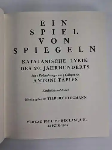 Buch + Grafik: Ein Spiel vor Spiegeln, Tilbert Stegmann / Antoni Tapie, 1987