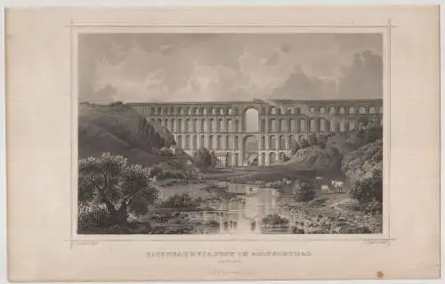 Grafik: Eisenbahnviaduct im Göltschthal, J. Poppel, L. Rohbock, 1850, Stahlstich