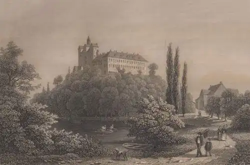 Grafik: Schloss Ballenstädt, L. Oeder, L Rohbock, um 1850, Stahlstich, G. Lange