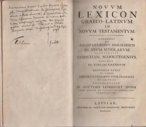 Buch: Novum Lexicon Graeco-Latinum In Novum Testamentum, Congessit... Schoettgen