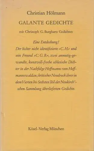 Buch: Galante Gedichte, Christian Hölmann, 1969, Kösel, Christoph G. Burghart
