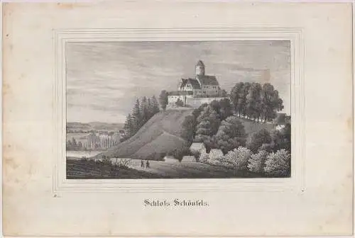 Schloss Schönfels, um 1835, Original-Lithografie, Saxonia, Eduard Pietzsch,