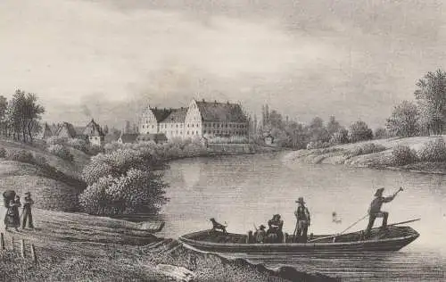 Schloss Trebsen, 1835, Lithografie. Saxonia, Eduard Pietzsch, Originalgrafik