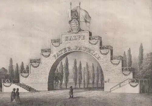 Ehrenpforte zu Dresden & Ehrenpforte zu Hellendorf, um 1840, Litho, Saxonia