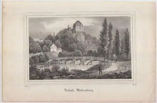 Schloss Wolkenburg, 1835, Lithografie. Saxonia, Eduard Pietzsch, Originalgrafik