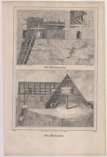 Ein Kunstgezeug & Ein Pferdegöpel, Böttger, nach Meutzner, 1840, Saxonia, Litho