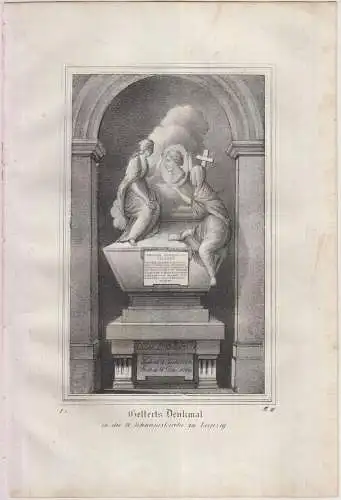 Gellerts Denkmal, Saxonia, Kreide-Lithografie, um 1835, Eduard Pietzsch & Comp