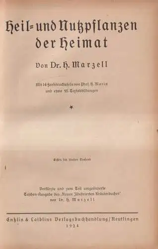 Buch: Heil- und Nutzpflanzen der Heimat, H. Marzell, 1924, Enßlin & Laiblin