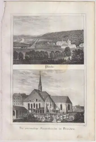 Pforta & Die vormalige Frauenkirche in Dresden, Saxonia, Lithografie, um 1835