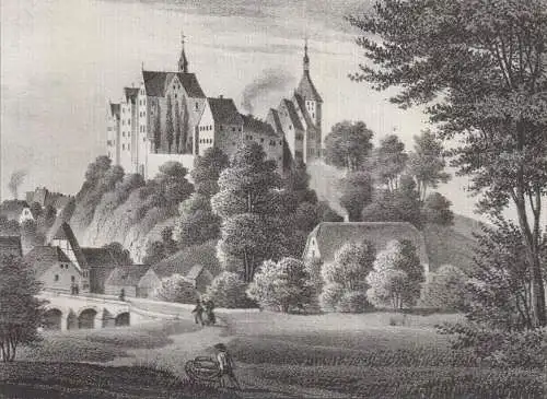 Das königliche Schloss in Nossen & Die Prinzenhöhle, 1835, Saxonia, Lithografie