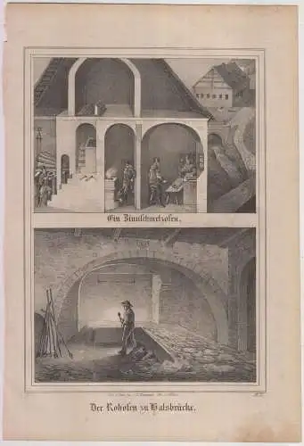 Ein Zinnschmelzofen. & Der Hochofen zu Halsbrücke, 1841, C. Müller. E. Meutzner