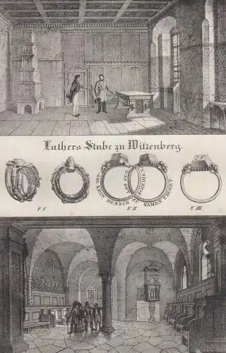 Luthers Stube zu Wittenberg & Die Wartburg-Kapelle, J. Williard, um 1840, Litho