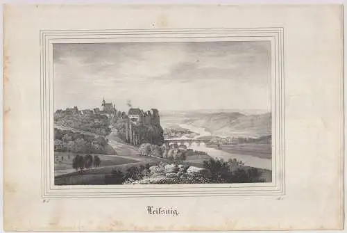 Leisnig, um 1835, Lithografie. Saxonia, Eduard Pietzsch & Comp, Originalgrafik