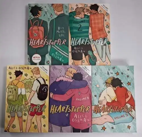 Graphic Novel: Heartstopper 1-5, Alice Oseman, 5 Bände, Hodder, englischsprachig