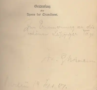 Buch: Grillenfang oder Agonie des Chamäleons, Niemann, Gottfried. 1907