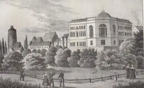 Die Bürgerschule zu Leipzig & Die Kunstakademie zu Dresden, 1840, Litho, Saxonia