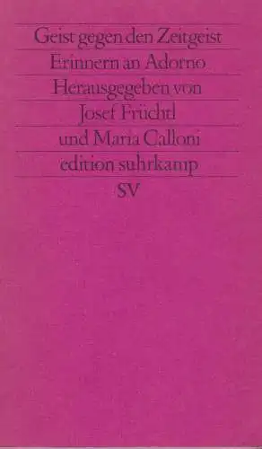 Buch: Geist gegen den Zeitgeist, Früchtl, Josef, 1991, Erinnern an Adorno