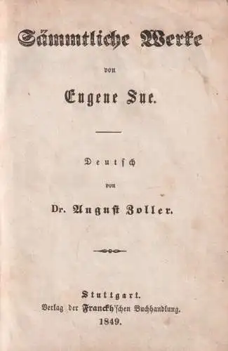 Buch: Die sieben Todsünden V. Die Trägheit, Band 1, Eugene Sue, 1849, Franckh
