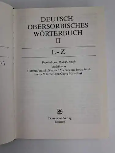 Buch: Deutsch-obersorbisches Wörterbuch 1+2, 1989, R. Jentsch, Domowina, 2 Bände
