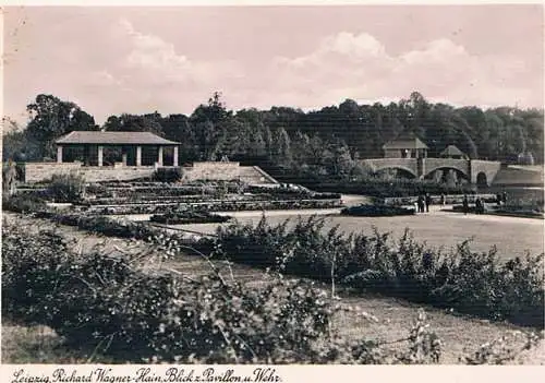 AK Leipzig. Richard-Wagner-Hain, Blick z. Pavillon u. Wehr. ca. 1939, Postkarte