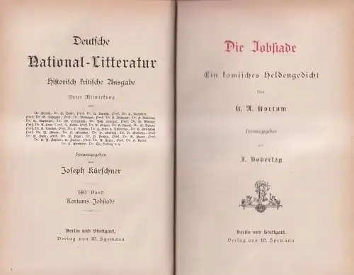 Buch: Die Jobsiade. Ein komisches Heldengedicht, Kortum, K. A, Verlag W. Spemann