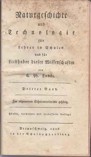 Buch: Naturgeschichte und Technologie, 3. Band. Funke, 1806, Schulbuchhandlung