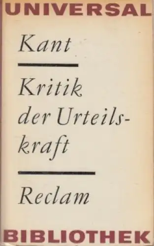 Buch: Kritik der Urteilskraft, Kant, Immanuel. Reclams Universal-Bibliothek