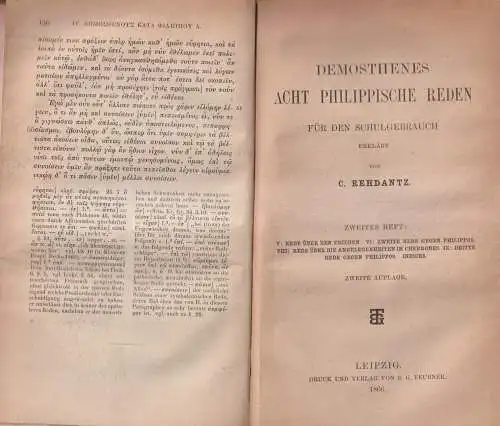 Buch: Acht Philippische Reden für den Schulgebrauch, Demosthenes, 1865, Teubner