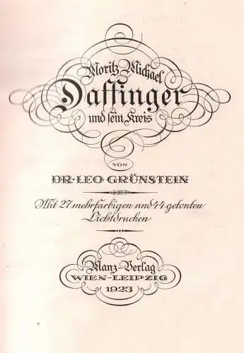 Buch: Moritz Michael Daffinger und sein Kreis, Grünstein, Leo, 1923, Manz-Verlag