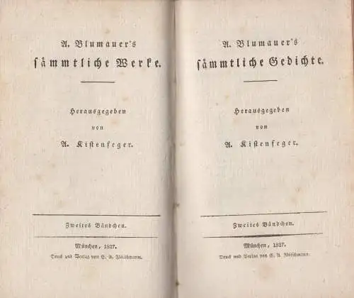 Buch: Sämmtliche Gedichte Band 1-4. Blumauer, A., 1827, Fleischmann, 2 in 1 Bde