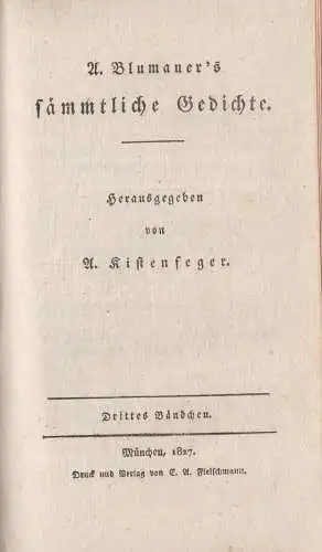 Buch: Sämmtliche Gedichte Band 1-4. Blumauer, A., 1827, Fleischmann, 2 in 1 Bde