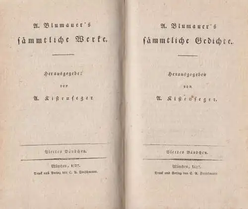 Buch: Sämmtliche Gedichte Band 1-4. Blumauer, A., 1827, Fleischmann, 2 in 1 Bde