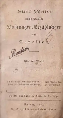 Buch: Heinrich Zschokke's Dichtungen, Erzählungen und Novellen, 2.Teil, 1830
