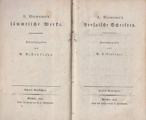Buch: Prosaische Schriften Band 1+2. Blumauer, A., 1827, Fleischmann, 2 in 1 Bde