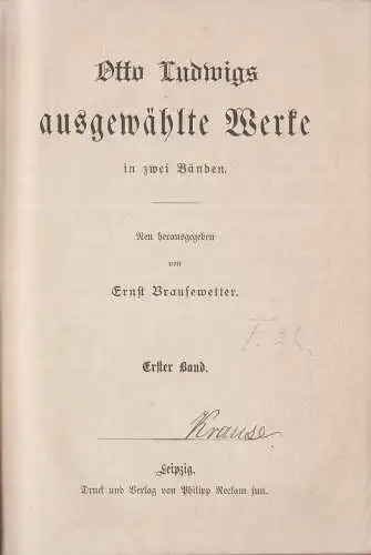 Buch: Ausgewählte Werke in zwei Bänden, Ludwig, Otto. 2 in 1 Bände, Reclam