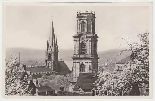 AK Saarbrücken. Ludwigskirche und Jakobskirche, 1953, G. Vockenberg, Postkarte