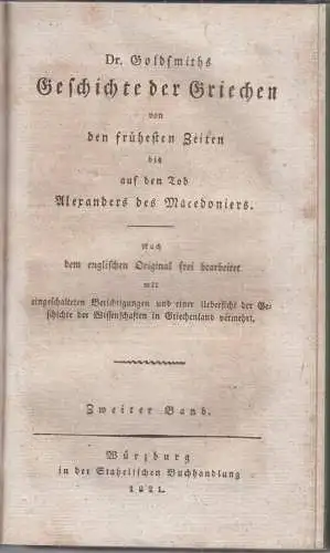 Buch: Dr. Goldsmiths Geschichte der Griechen, 1821, Stahelischen Buchhandlung