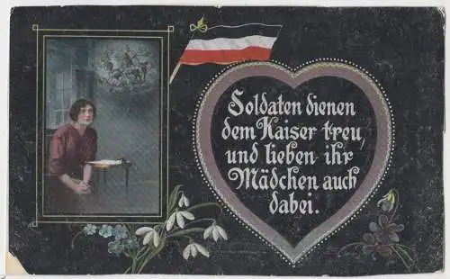 AK Soldaten dienen dem Kaiser treu und lieben ihre Mädchen auch dabei, Postkarte
