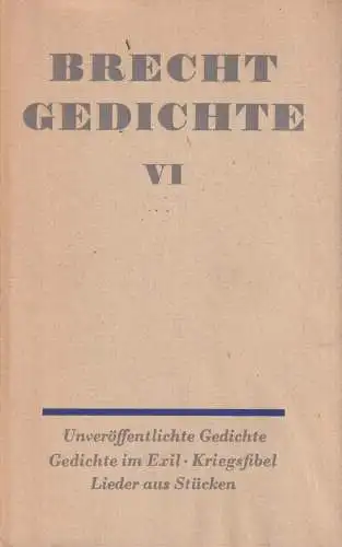 Buch: Gedichte. Band VI, Brecht, Bertolt. Gedichte, 1978, Aufbau-Verlag